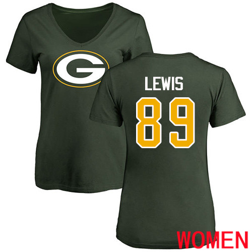 Green Bay Packers Green Women #89 Lewis Marcedes Name And Number Logo Nike NFL T Shirt->green bay packers->NFL Jersey